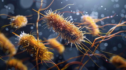 Ancient microbes under microscope reveal intricate cellular structures, showcasing their mysterious and ancient nature, ideal for scientific and educational content.