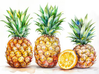 pineapple on a transparent background , citron, watercolor