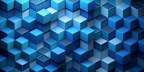 A mesmerizing pattern of vibrant blue cubes creates a dynamic and abstract visual, with subtle...