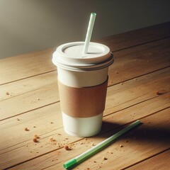 Takeaway Coffee Cup on Wooden Table