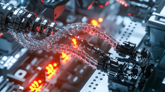DNA Reconstruction : A holographic DNA strand being rebuilt by robotic tools
