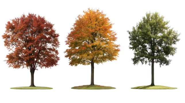 Autumn tree isolated on white background with vibrant red and yellow leaves, showcasing the beauty of the season in nature