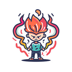 Cartoon Character with Colorful Flame Background