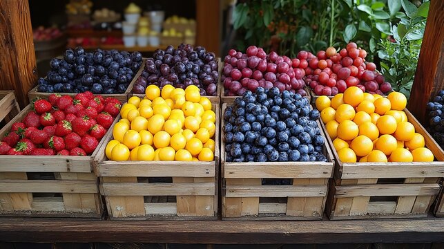 various fresh fruits in crates showcasing the diversity and perishability of produce.stock image