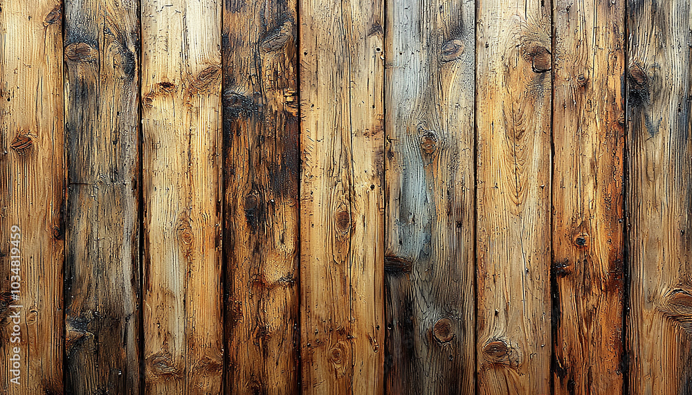 Poster old weathered wood plank background in rustic building feature. generated by ai