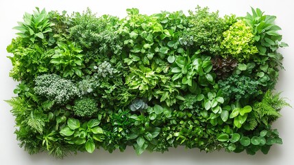 Obraz premium vertical garden panel featuring lush variety of green plants perfect for vibrant decor and urban gardening.illustration