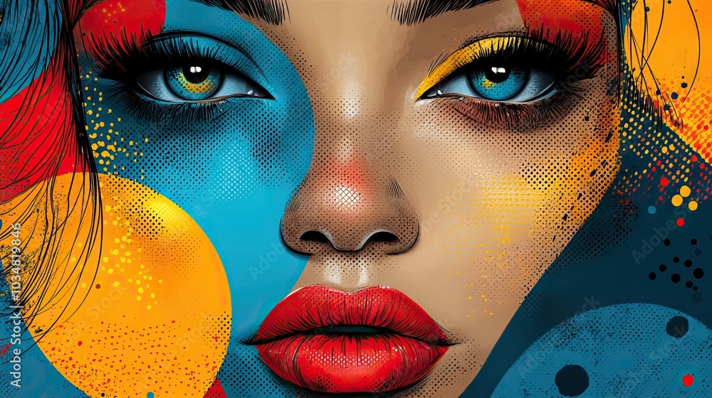 Poster vibrant abstract faces and patterns showcasing artistic expression and individuality stylized shapes