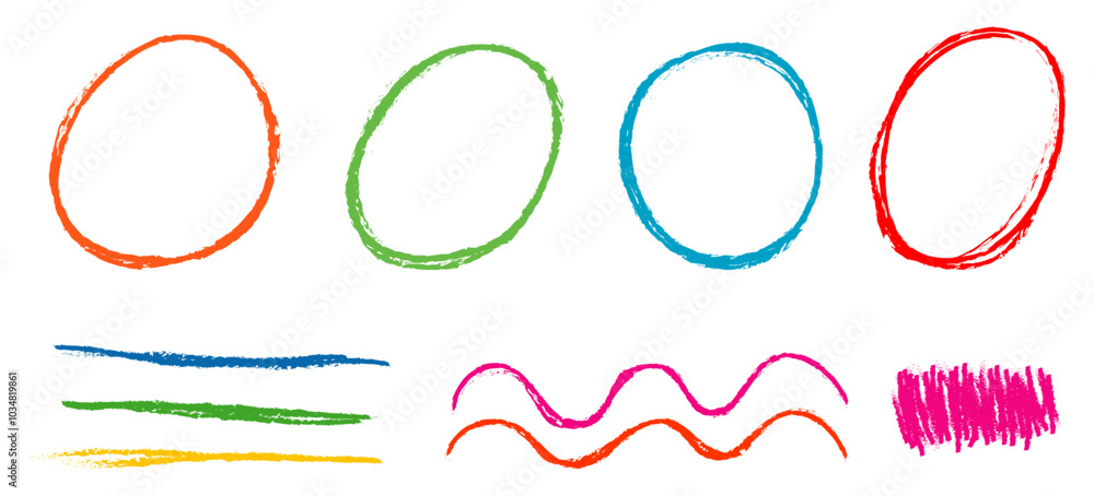 Poster hand drawn colorful scribble line circles. doodle circular for message note mark design element. vec