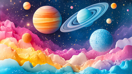 Fototapeta premium Colorful starry sky collage with many small space elements