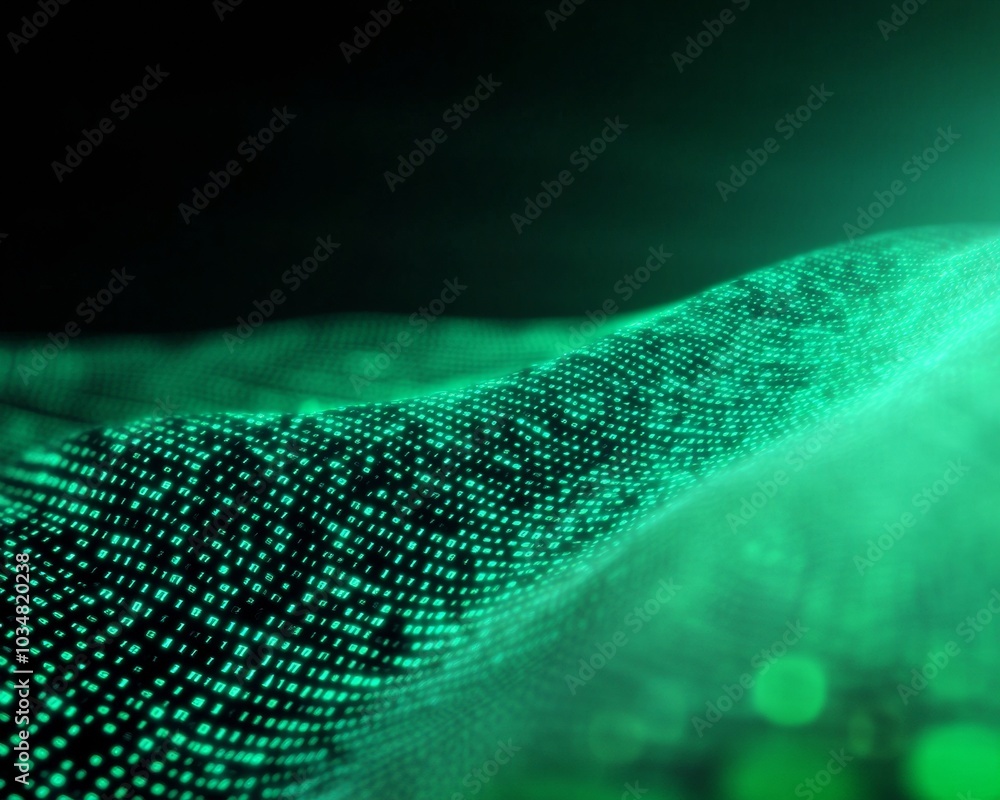 Leinwandbilder Futuristic Digital Wave Background with Green Patterns Symbolizing Biohacking and Health Optimization