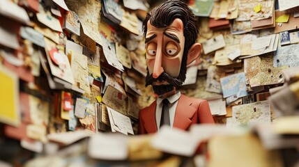 Cartoon Detective in a Mysterious Investigation Scene