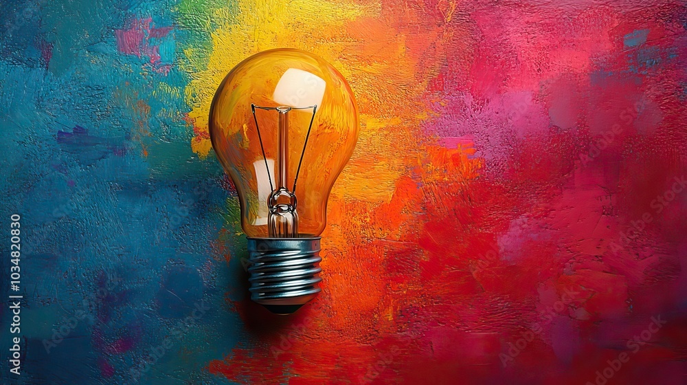 Poster vibrant lightbulb symbolizing innovation and breakthrough set against colorful background with ample