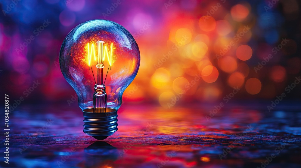 Poster vibrant lightbulb symbolizing innovation and breakthrough set against colorful background with ample