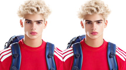 Young Blonde Men With Backpacks Posing on a Transparent Background Generative AI