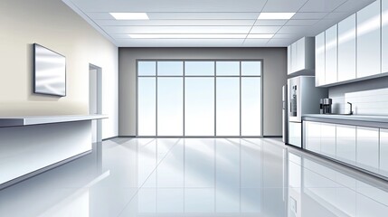 Fototapeta premium Modern Kitchen with Large Window and White Cabinets