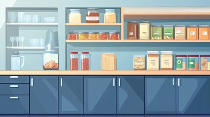 Fototapeta premium Kitchen Cabinet Shelves Filled with Jars of Food