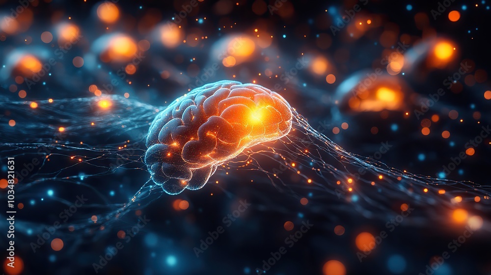 Poster visualization of brain signals and impulses in the context of neurocosmetics and neuroscience neural