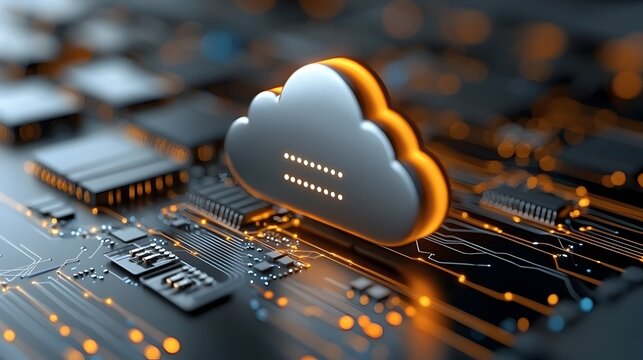 Compact 3D cloud icon with a sleek glowing array of server nodes arranged in a smooth digital grid  Representing the modern interconnected world of cloud computing data communication