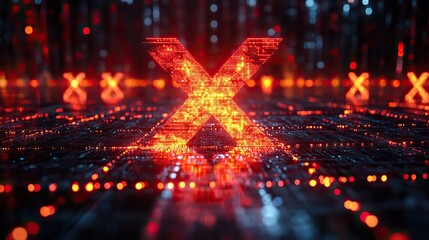 x sign on reflective surface symbolizing social medi interaction and digital communication.image