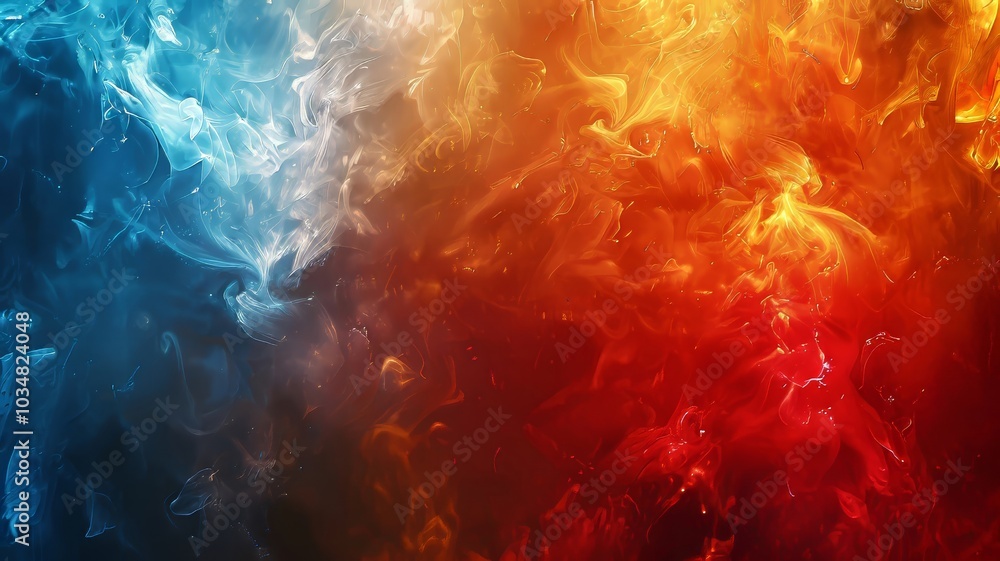 Poster a dynamic blend of vibrant blues and fiery oranges creates an abstract visual that symbolizes the co