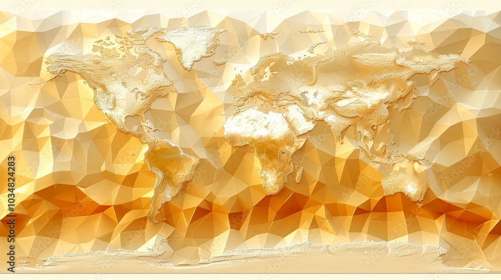 Poster this three-dimensional map presents a stylized representation of the world, featuring a textured gol