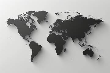 A striking black and white representation of the world map features intricate outlines of continents and countries, creating a modern and stylish look ideal for educational or decorative purposes.