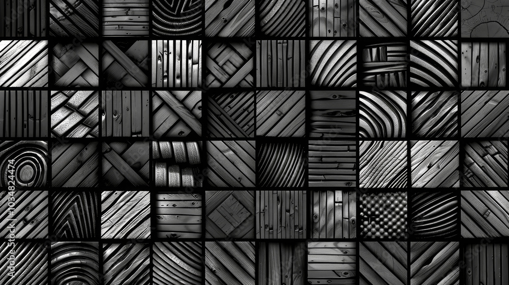 Poster an intricate display of diverse textures is arranged in a grid formation, showcasing unique patterns