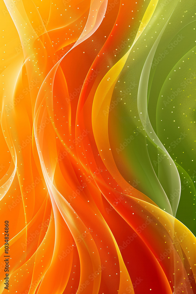 Poster dynamic flowing patterns in vivid orange and green create an eye-catching design. soft curves and gr