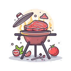 Barbecue Steak Grilling Icon, Culinary Outdoor Fun