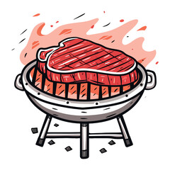 Grilling Steak Icon, BBQ Food Preparation Symbol