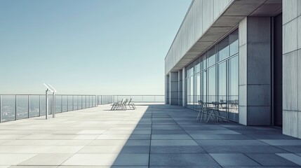 Fototapeta premium Rooftop Patio with Glass Walls and Lounge Chairs