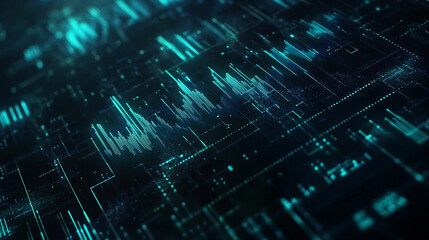 Naklejka premium a dark, muted stock market chart is displayed with black and dark grey tones, featuring sharp, professional lines