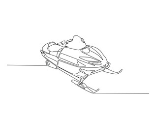 Continuous one line drawing of snowmobile vehicle. Snowbike line art vector illustration. Editable vector.
