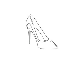 Continuous one line drawing of elegance high heel. lady shoes line art vector illustration. Editable vector.