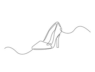 Continuous one line drawing of elegance high heel. lady shoes line art vector illustration. Editable vector.