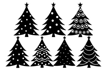 Set of Christmas Tree silhouette vector black illustration on white background