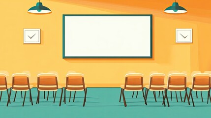 Empty Conference Room with Chairs and a Blank Projector Screen