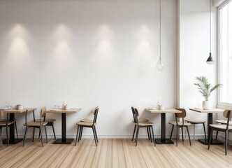 Fototapeta premium Minimalist Cafe Interior with White Wall .