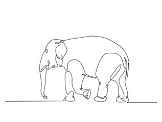 Continuous one line drawing of walking elephant. Elephant single line art vector illustration. Editable vector.