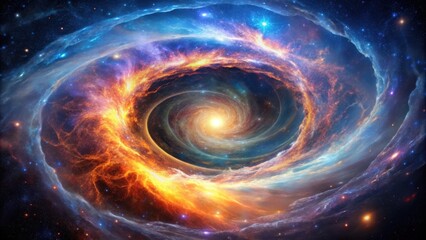 A cosmic dance of celestial bodies, where swirling galaxies ignite the night sky with vibrant colors.