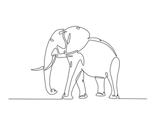 Continuous one line drawing of walking elephant. Elephant single line art vector illustration. Editable vector.