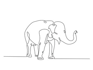 Continuous one line drawing of walking elephant. Elephant single line art vector illustration. Editable vector.