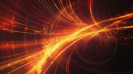Obraz premium renewable energy flow: an abstract energy visualization with glowing lines in warm orange and golden yellow, symbolizing the sun's energy and wind power