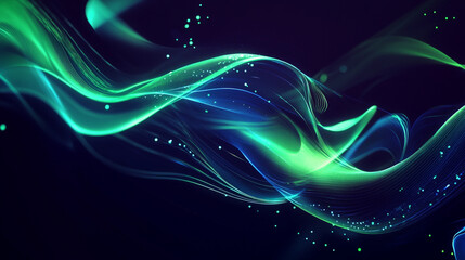 Obraz premium renewable energy flow: an abstract visualization of renewable energy flow, featuring glowing lines in cool blue and neon green to represent solar and wind power
