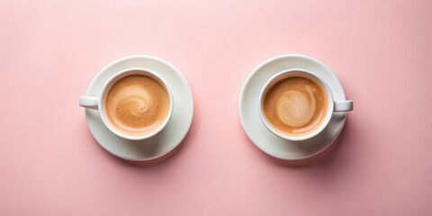 Two Cups of Coffee on a Pink Surface, a Simple Yet Elegant Breakfast Setup