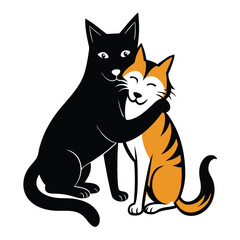 Obraz premium Cat hugs with dog show all leg realistic Adobe Illustrator Artwork