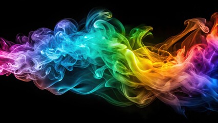 Fototapeta premium Abstract Swirling Smoke in Vibrant Hues of Rainbow Colors on a Black Background