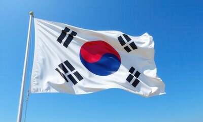 South Korean Flag Waving in the Wind .