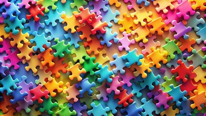 A vibrant arrangement of colorful puzzle pieces, interlocked and forming a dynamic pattern of unity and diversity.