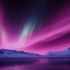 Obraz premium Beautiful Sky with Aurora and Stars. Magenta Northern Lights Banner with copy-space.